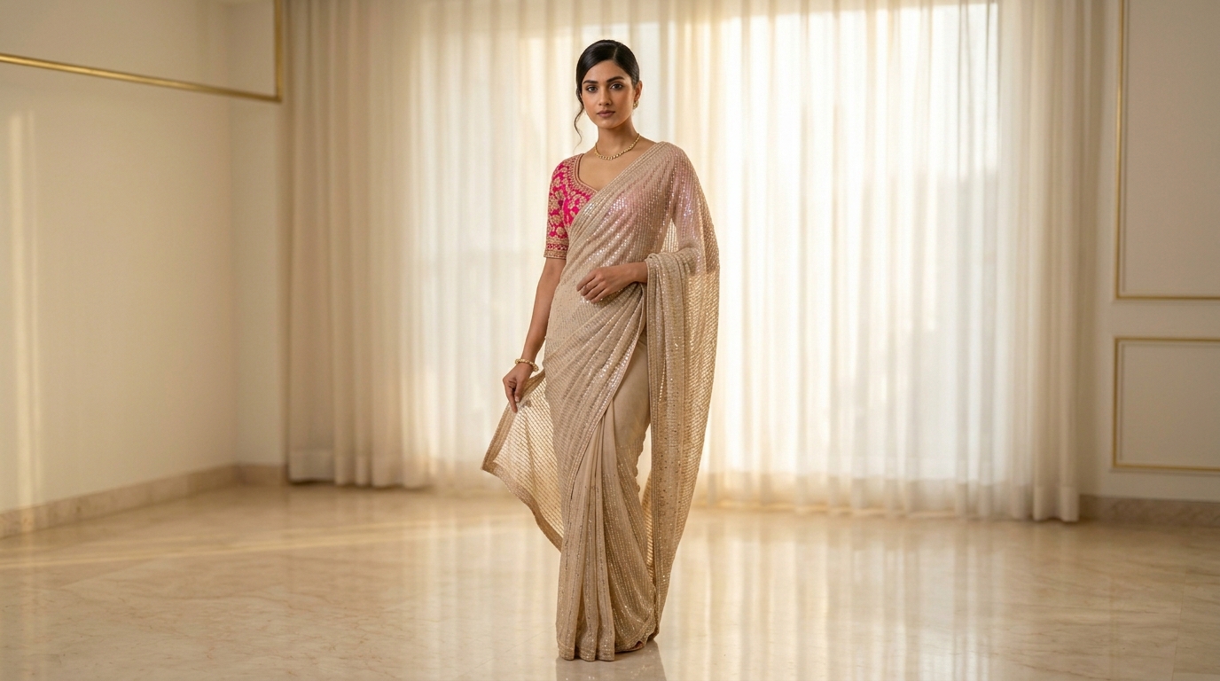 Roshni Champagne Saree